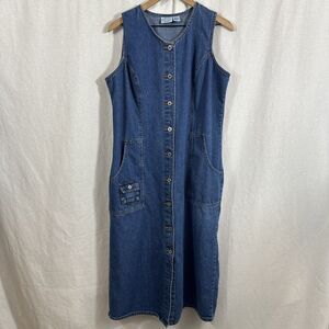Carolina Blues Vintage Denim Button Front Jumper Dress Womens Sz 18 Country
